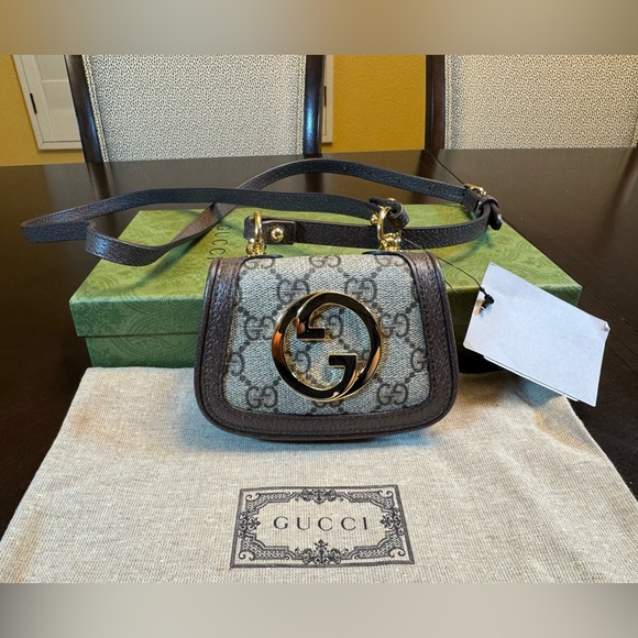 New Authentic Gucci Blondie GG Supreme Logo Wallet On Chain Brown Crossbody Bag - Picture 1 of 15